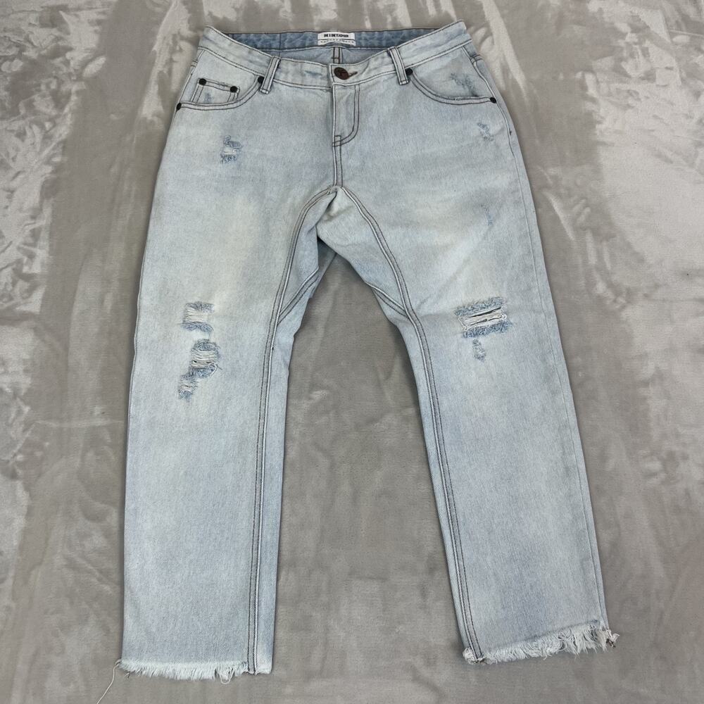One Teaspoon Light Blue Distressed Ankle Jeans